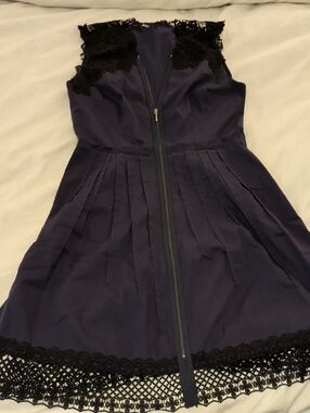 Elie Tahari Navy Top with Black Lace Trim